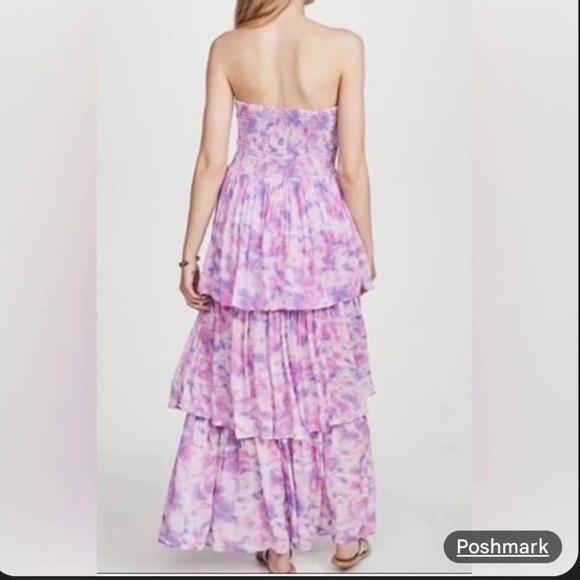 Playa Lucila Maxi Dress Strapless Tiered Maxi Dress Shirred Top Purple Pastel XS - Picture 3 of 16